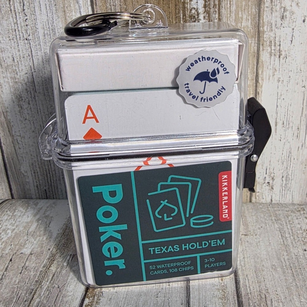 Kikkerland Texas Holdem Poker Set Waterproof Cards 108 Chips Weatherproof Travel